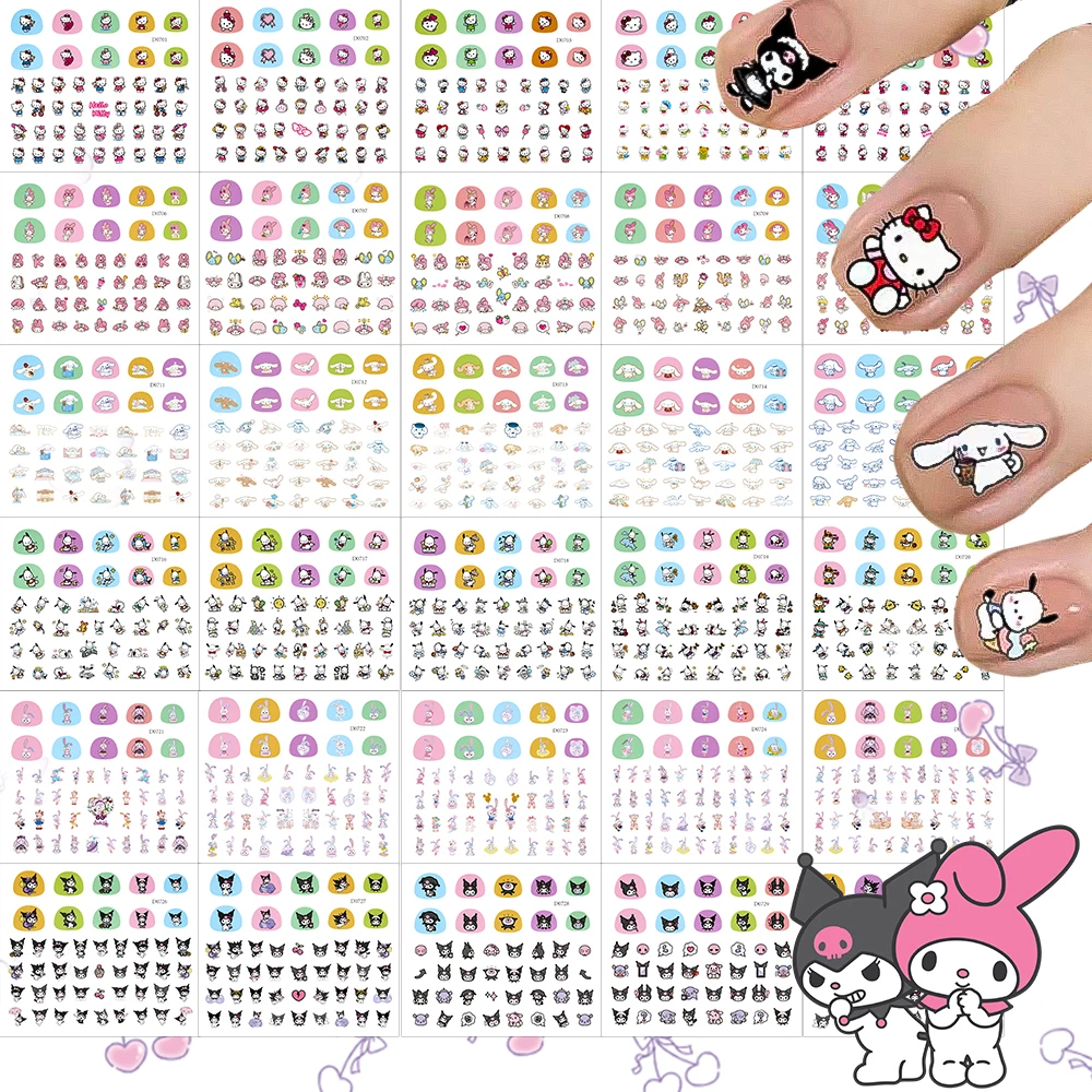 30pcs Sanrio Hello Kitty Nail Sticker Kuromi Cinnamoroll Stellalou My Melody Nail Art Anime Sticker Cute Cartoon Adhesive Decals