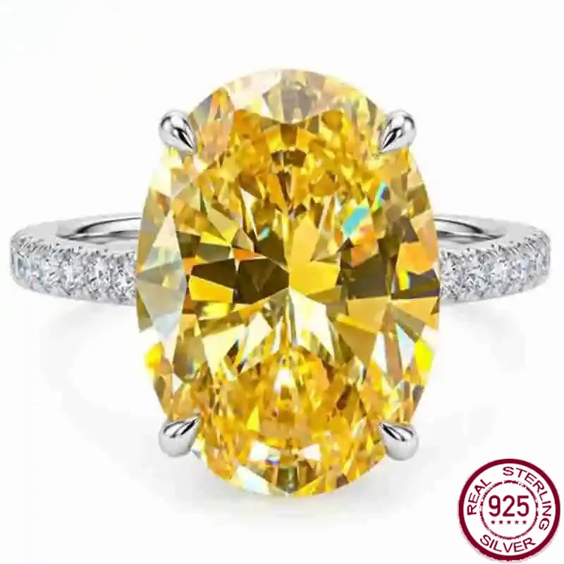 Yaranyan Vintage 925 Sterling Silver 9 * 13 MM Oval Cut Lab Sapphire Citrine High Carbon Diamonds Gemstone Ring Fine Jewelry