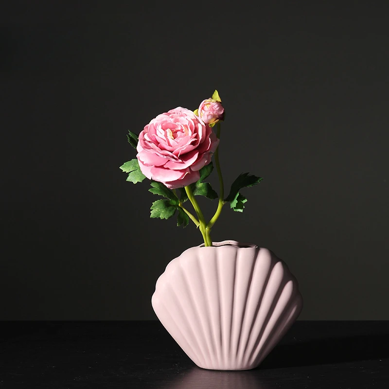 1pc Ceramic Colored Shell Vase Ornament Restaurant Tabletop Decorations Living Room Home Decoration Flower Arrangement Device