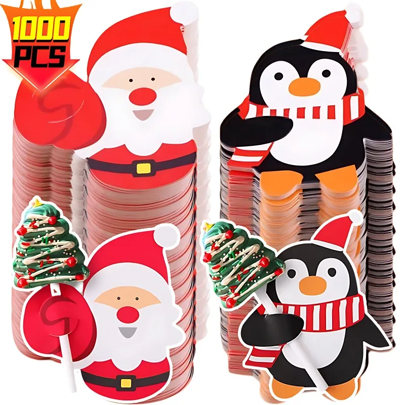 Toptan noel lolipop kağıt kartı karikatür noel baba penguen kardan adam çocuk şeker hediye paketi sarma yeni yıl partisi dekor