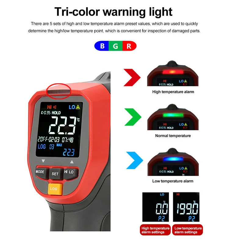 UNI-T Digital Infrared Thermometer UT303D+ Industrial Non-contact Thermometers Laser Temperature Meter Gun -32℃-600℃ Data Hold