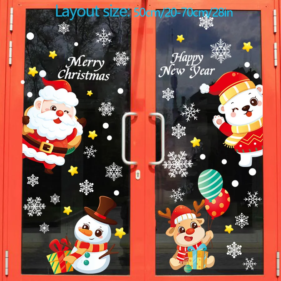 Christmas Snowflake Window Stickers Merry Christmas Cartoon Santa Claus Snowman Elk Door Wall Glass Sticker Happy New Year 2024