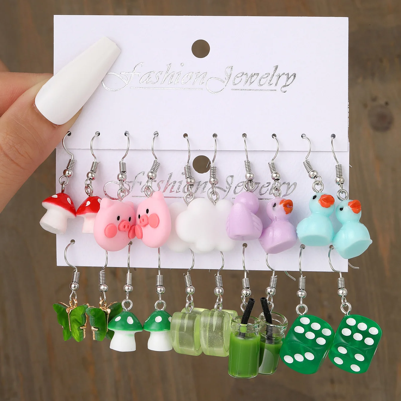 20 Pcs Lovely Cartoon Earrings Set For Women New Green Dice Mushroom Cloud Butterfly Drop Earring Cute Girl Fashion Jewelry Gift