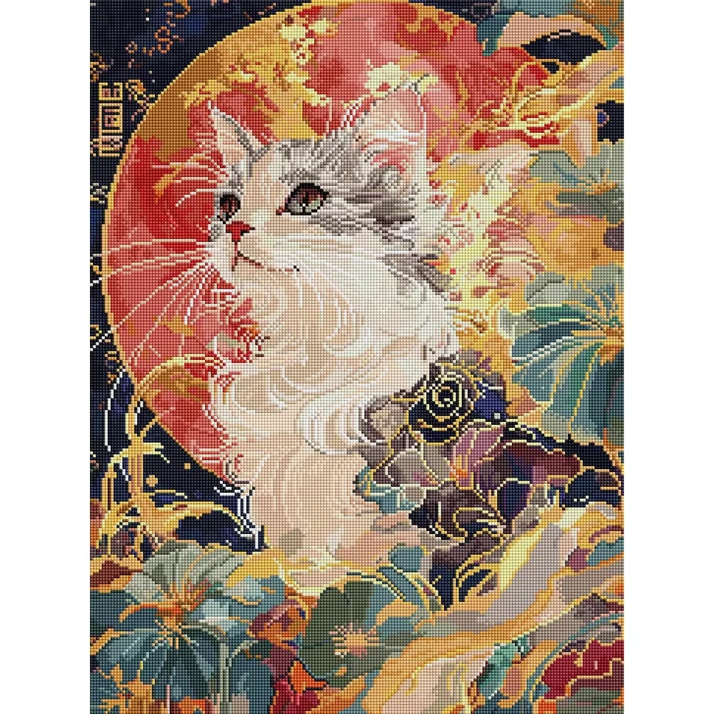 5D DIY Diamantmalerei-Set mit quadratischen Diamanten, Design „Mondlicht-Katzenflüstern“, 45 cm x 60 cm, für Erwachsene, Kunst und Handwerk, Heimdekoration, Geschenk