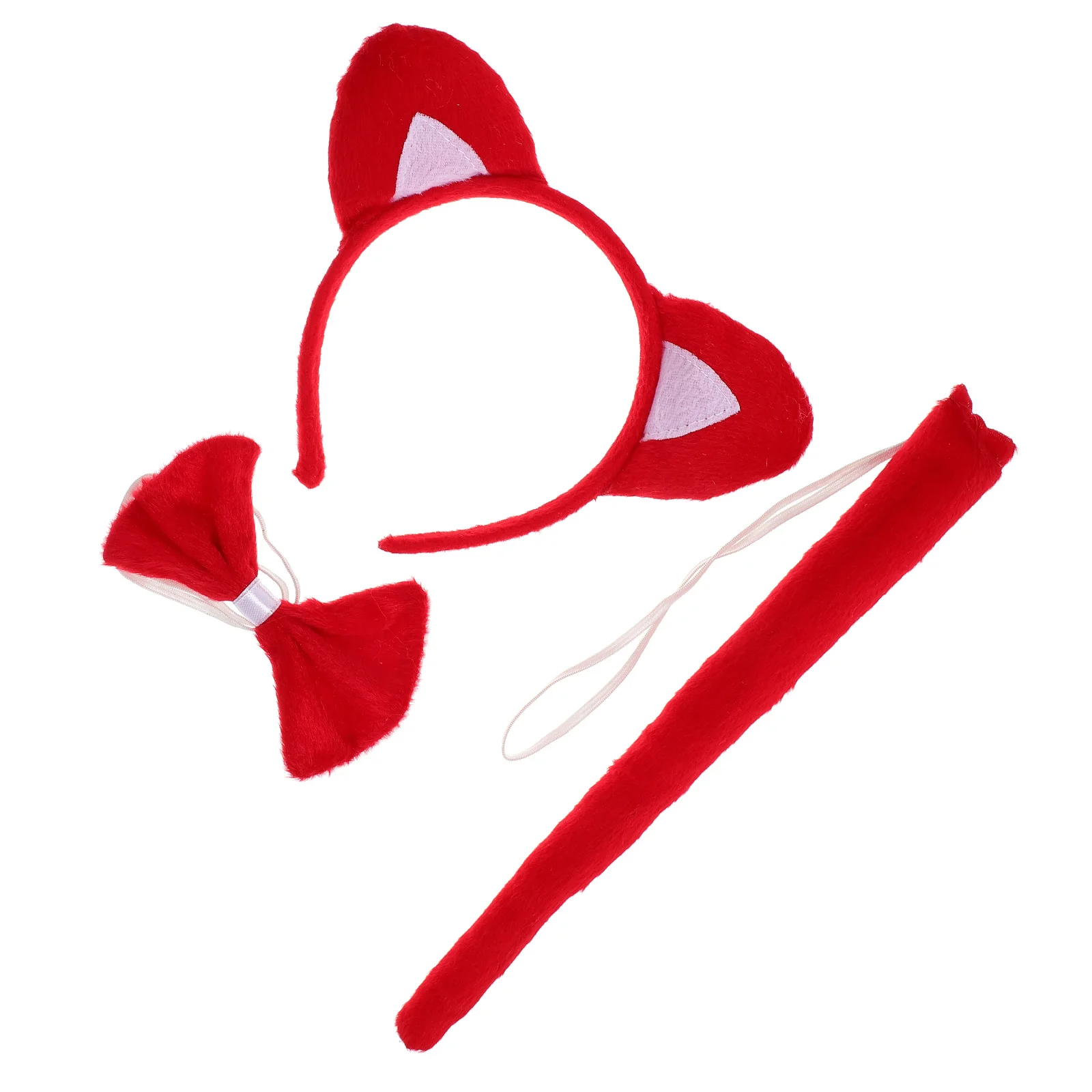 

Fox Ear Tail Bow Set Red Animal Cosplay Costume Accessories Halloween Animal Costume Halloween Festival Headdress Child Stage