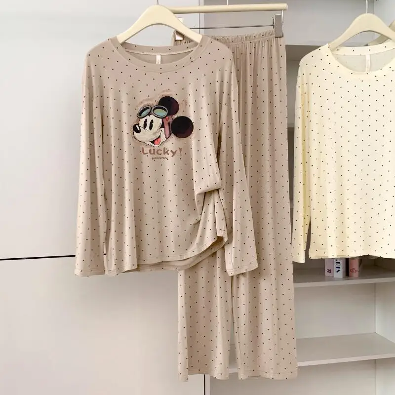 2Pcs Cute Cartoon Pajamas for Women Spring and Autumn New Skin-Friendly and Comfortable Long-Sleeved Round Neck Home Wear Set