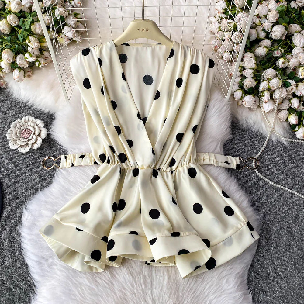 

sleeveless women dot blouses fashion lady peplum tops dot shirts