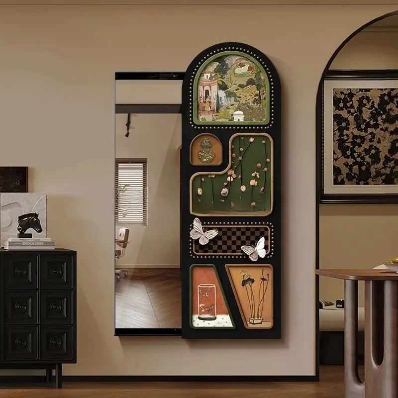 Vintage Style Full-Length Mirror Hidden Sliding Dressing Room Retro Wall-Mounted Fitting Mirror