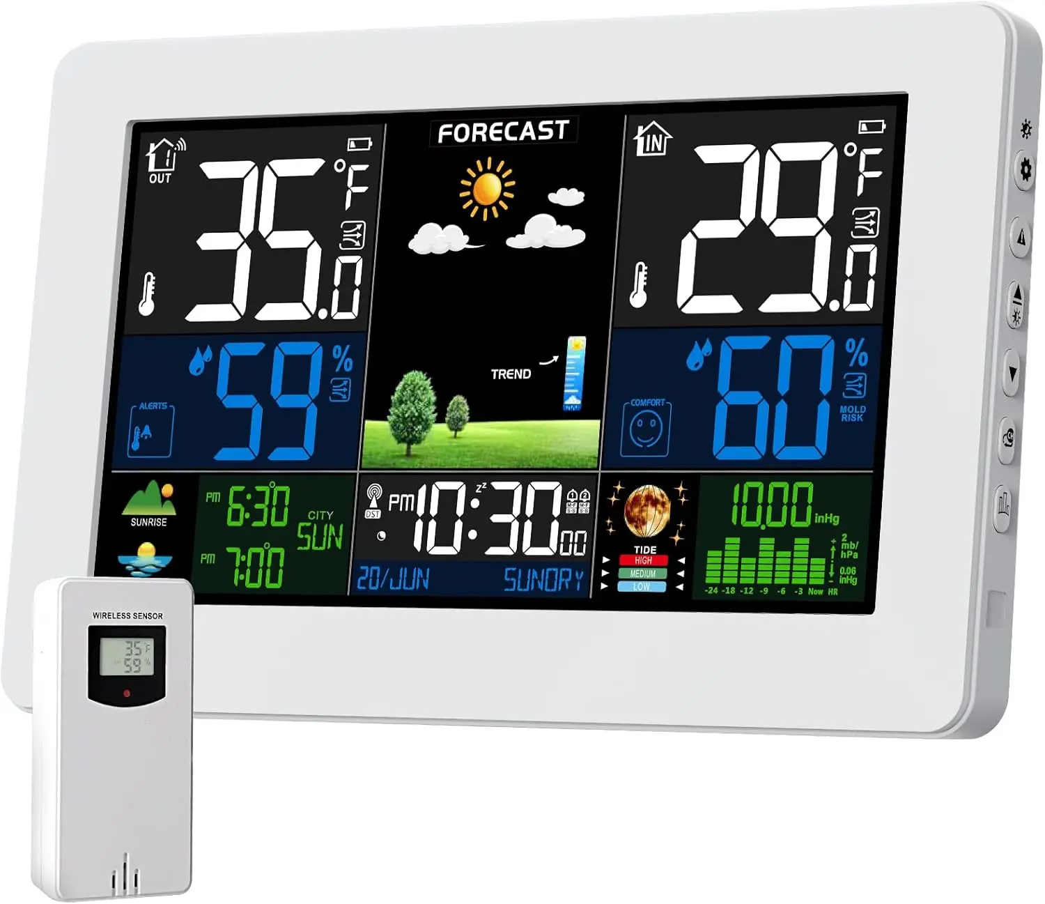 Wireless Weather Station: Indoor/Outdoor Thermometer with Remote Sensor, Large Display, Weather Forecast, Atomic Clock