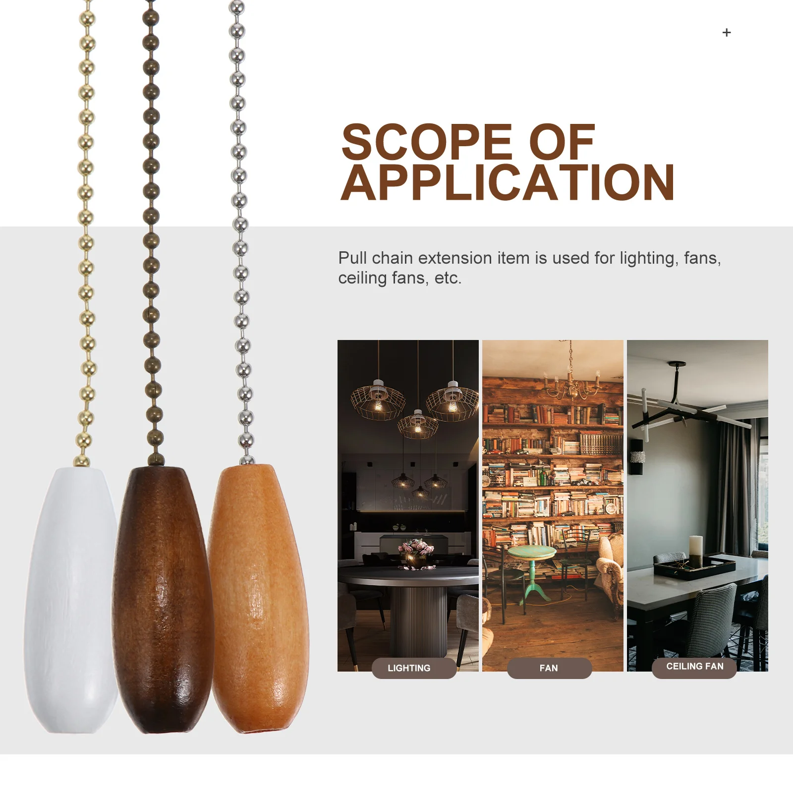 

3Pcs Stylish Simple Shape Pull Cord for Ceiling Light Pendant Easy Install 3 Colors Ceiling Fan Pull Chain Light Pendant