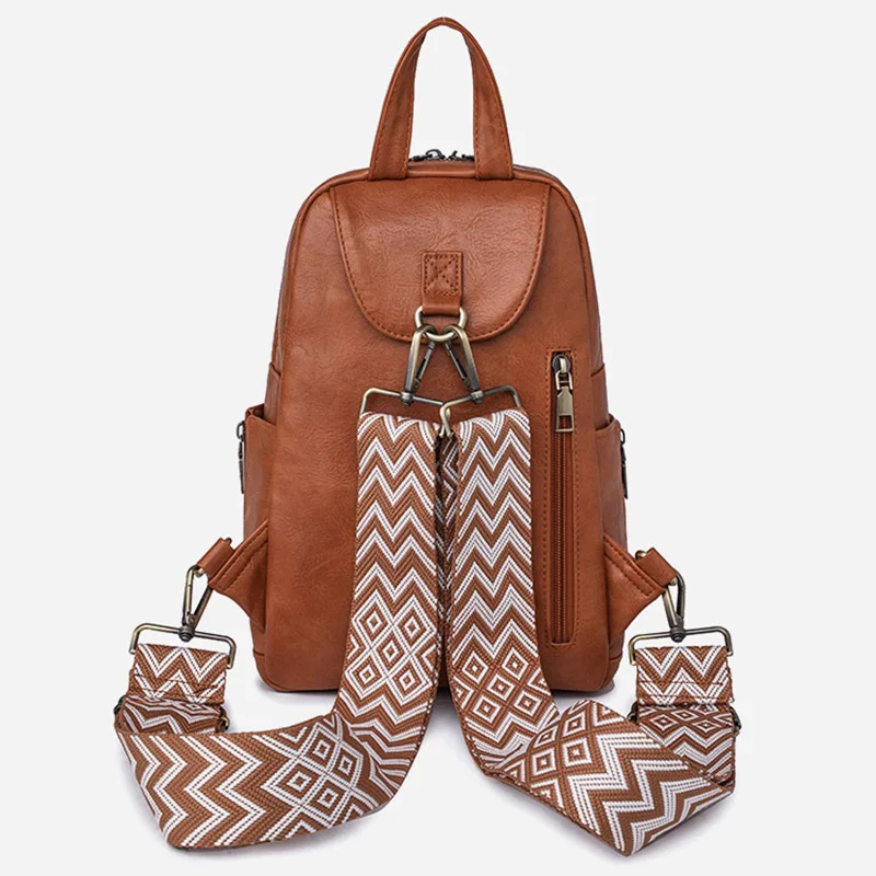 PU Retro Women's Backpack Casual Commuter Mini Two-shoulder Bag Lightweight Travel Chest Bag Outdoor Portable Mobile Phone Bag