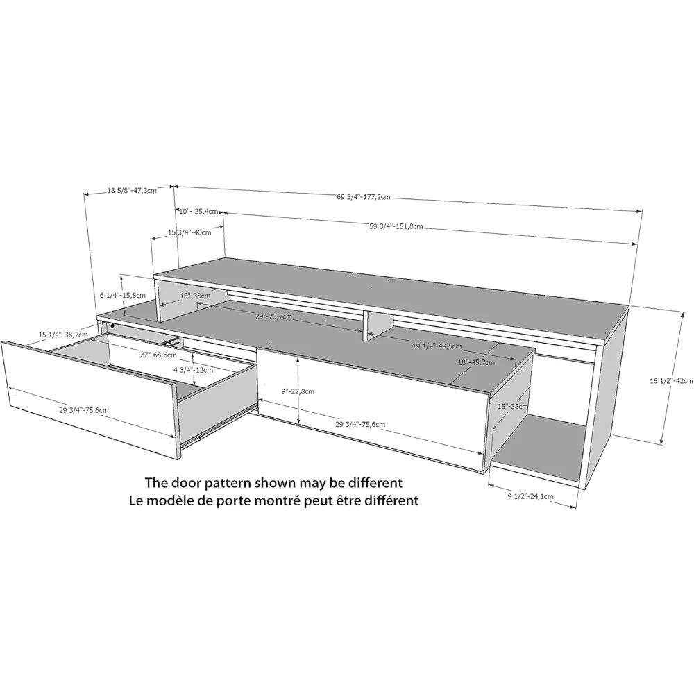 TV Stand com 2 gavetas, preto Ebony e preto, 112053 72"