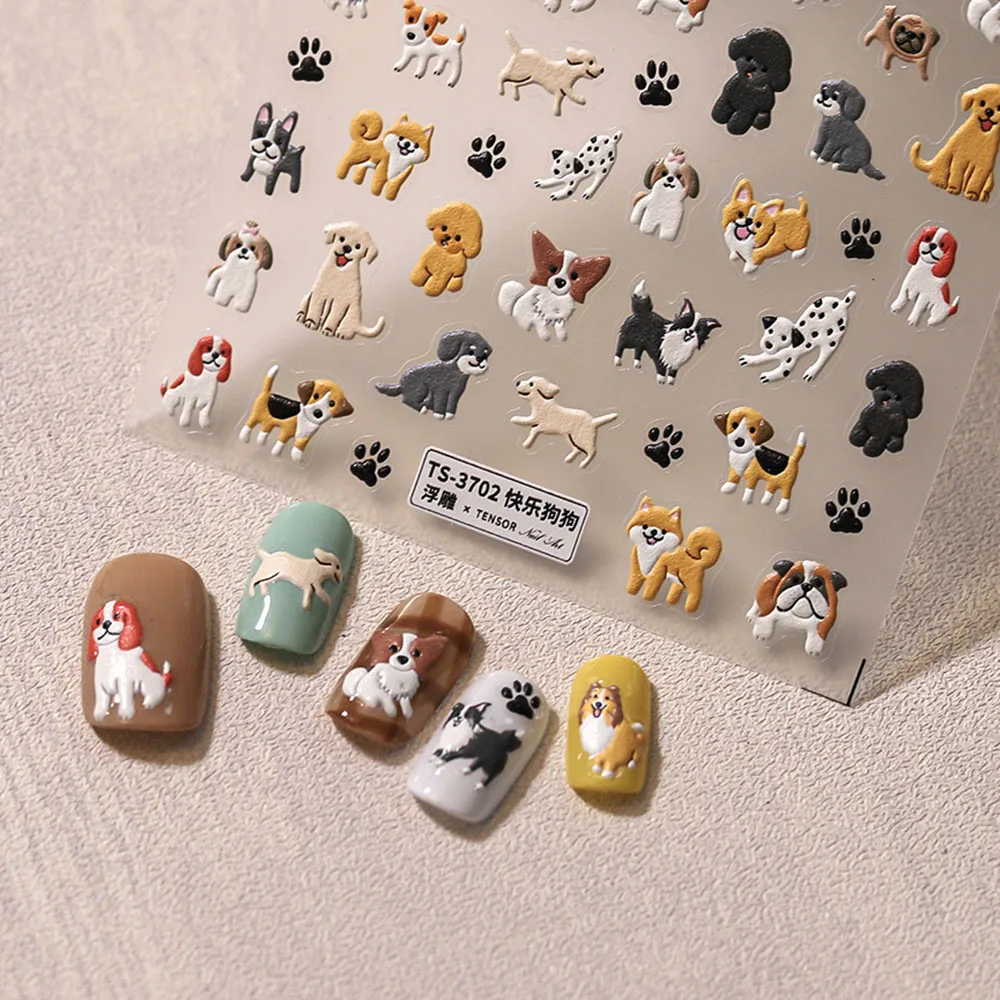 5d niedlichen Cartoon Hund Nail Art Aufkleber Abziehbilder selbst klebende Schieber 5d geprägte Nagel aufkleber schöne Hund Maniküre Design liefert – Detail 3