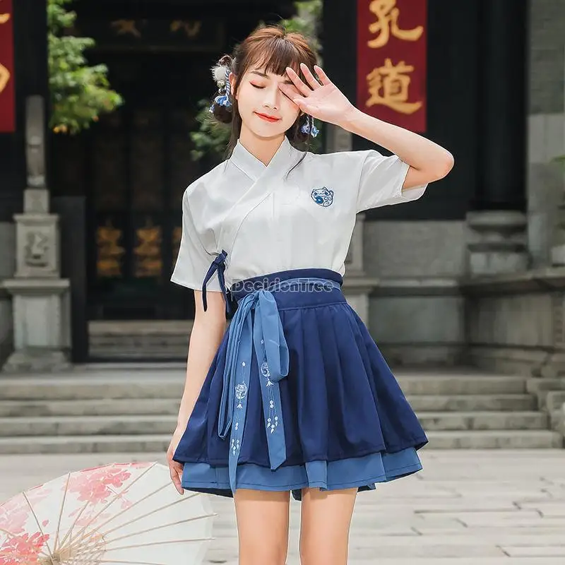 

2025 Chinese style modern women fairy hanfu dress set girl improved female sweet two piece retro hanfu casual jk hanfu set a277