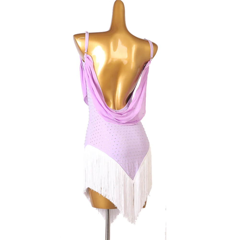 Kwastje Latin Dance Nieuwe Strass Licht Paarse Tango Jurk Riem Mouwloos Zwart Rumba Samba Rode Professionele Dansjurk