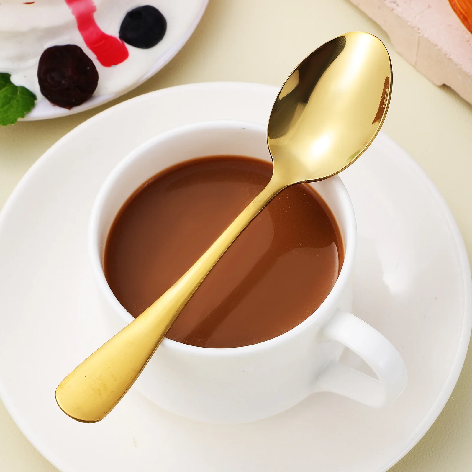 

6Pcs Metal Spoons Stainless Steel Tableware Polished Finish Comfortable Grip Kitchen Soup Dessert Coffee Tea Tasting