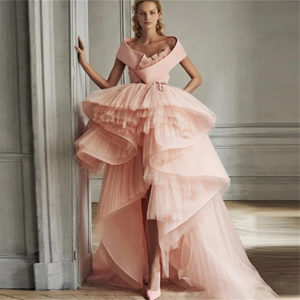 

Princess Prom Dresses Multilayered Ruffles Evening Dress Custom Made Graceful Sleeveless Party Gown