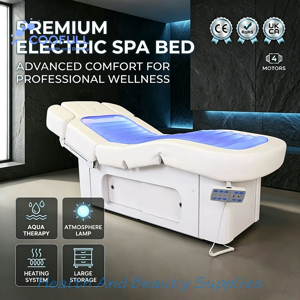 Coofull Electric SPA Bed with Water Bags for Facial and Massage Treatment Large Storage Cabinet Built-in Heating Pad & LED Lamp