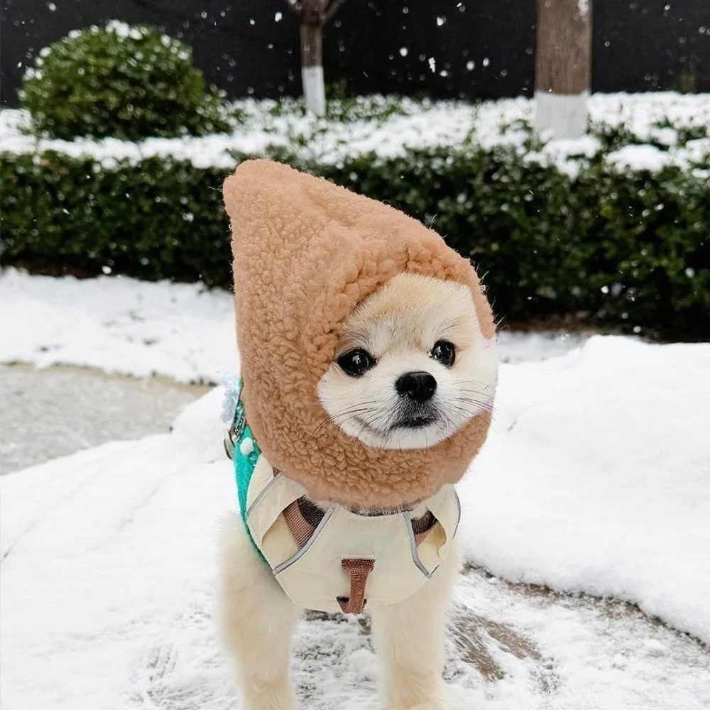 Cute Warm Pet Head Cover Soft Noise Protection Winter Pet Hat with Ball Comfortable Pet Transformation Hat Party