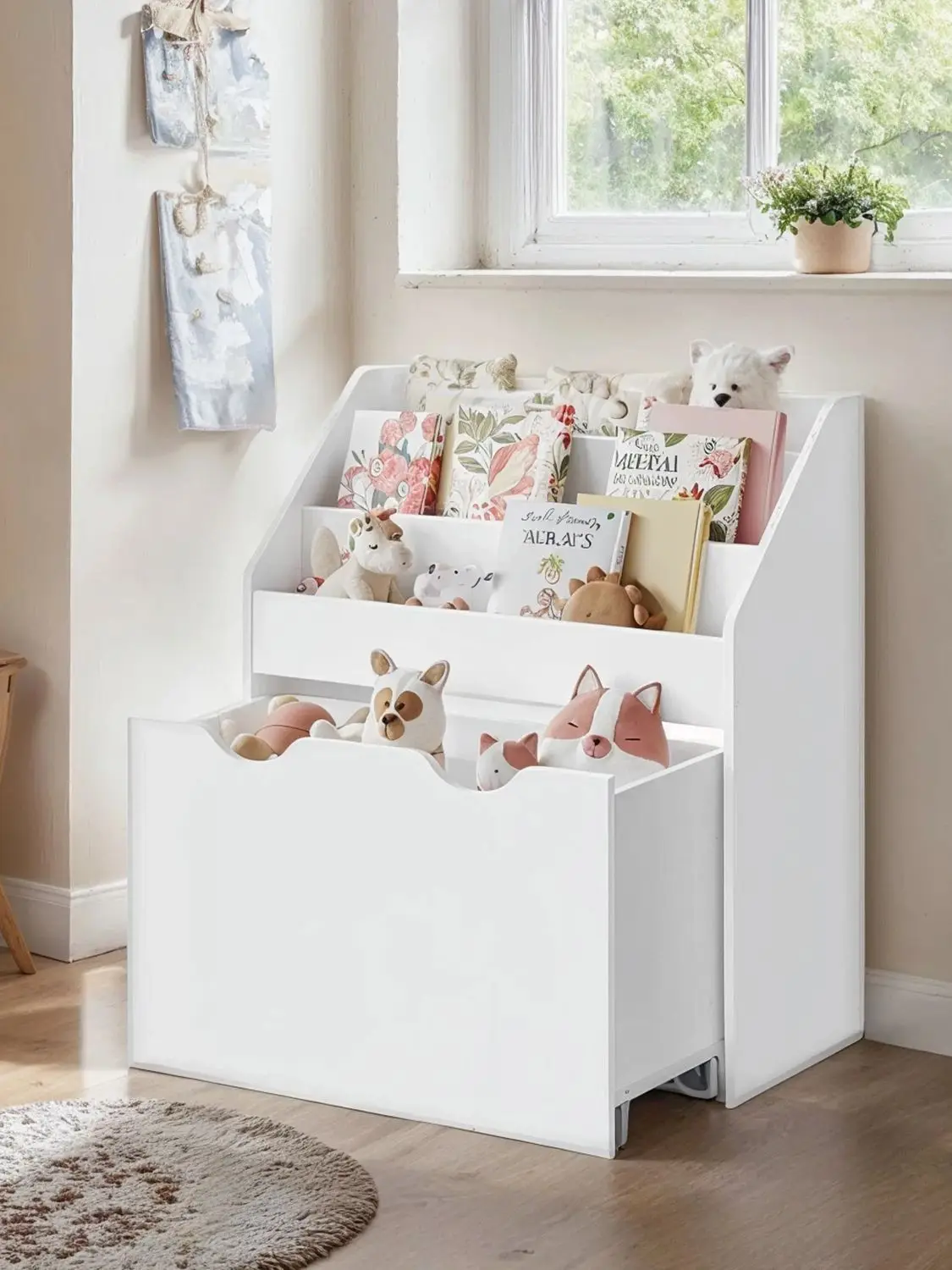 SONGMICS 3-plankige opbergbox met wielen, multifunctioneel, wit, boekenkast voor kantoor - afbeelding 2