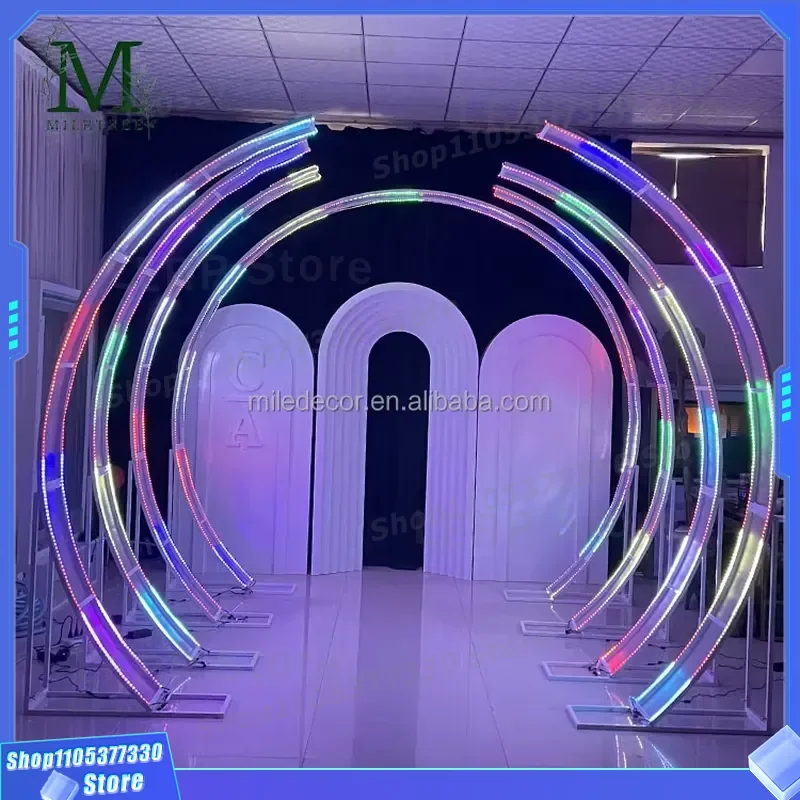 RGB LED Wedding Arch Light Metal Entrance Tunnel Bracket Luminous Background Screen for Event Stage Decoration Elegant Design
