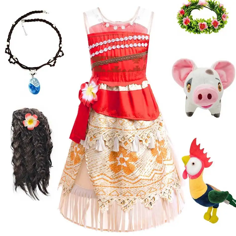 Карнавальный костюм Моаны для девочек, платье принцессы с аксессуарами, праздничное платье Моаны, карнавальный костюм на Хэллоуин