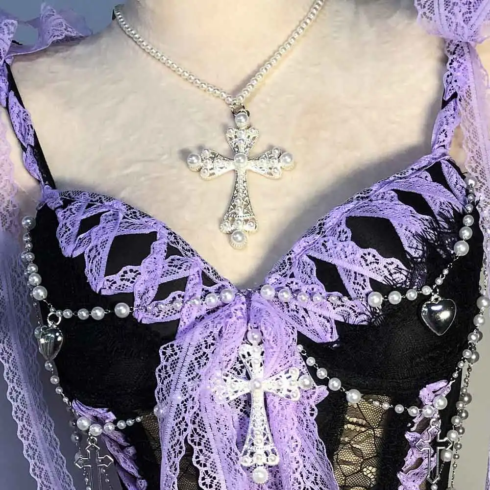 Y2K レース トップス クラブウェア クロス ハンドメイド ゴス エコ ハート 原宿 E-girls ゴシック ドレス カワイイ パンクロック 90年代 エモ DIY グランジ サイバー