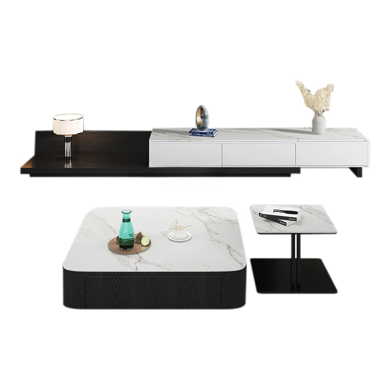 

Stone Plate Coffee Table Square Combination Modern Simple Home Living Room Retractable Marble TV Cabinet furniture