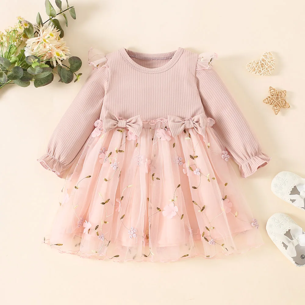 0-3 year old girls\' spring and autumn chiffon mesh dress