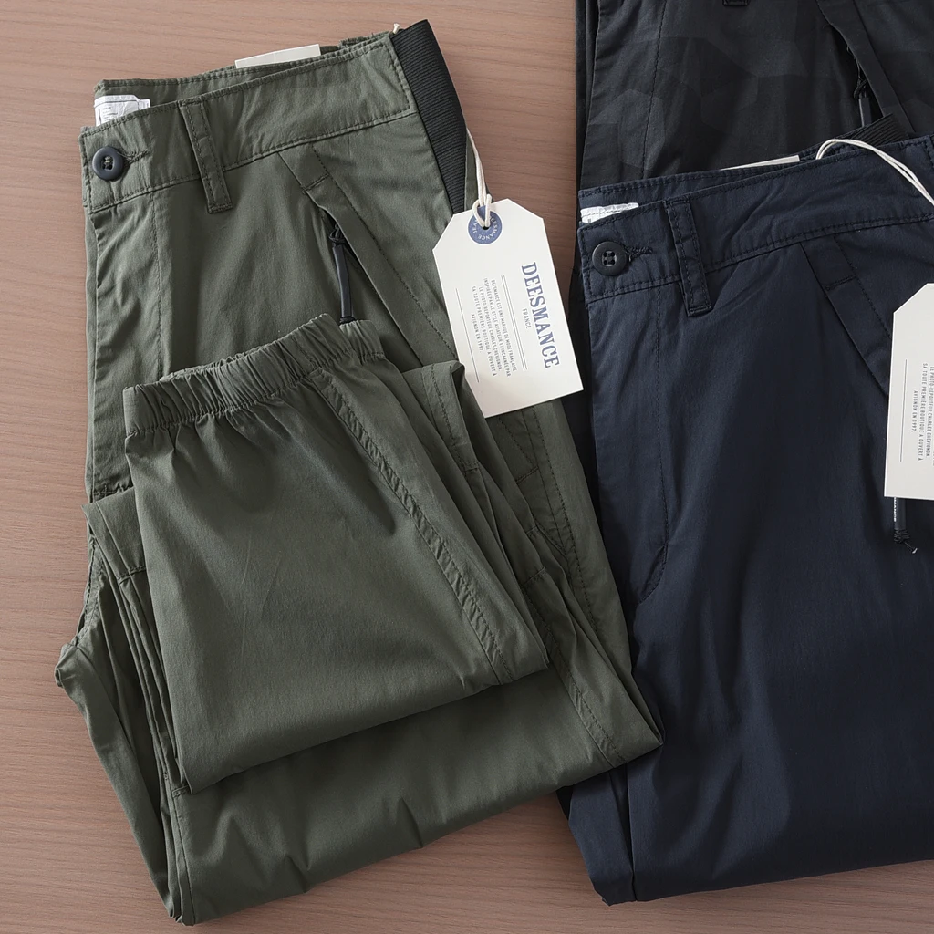 

2025 Summer New American Retro Thin Quick-drying Ice Silk Stretch Pants Men's Outdoor Casual Straight Ankle Banded Trousers