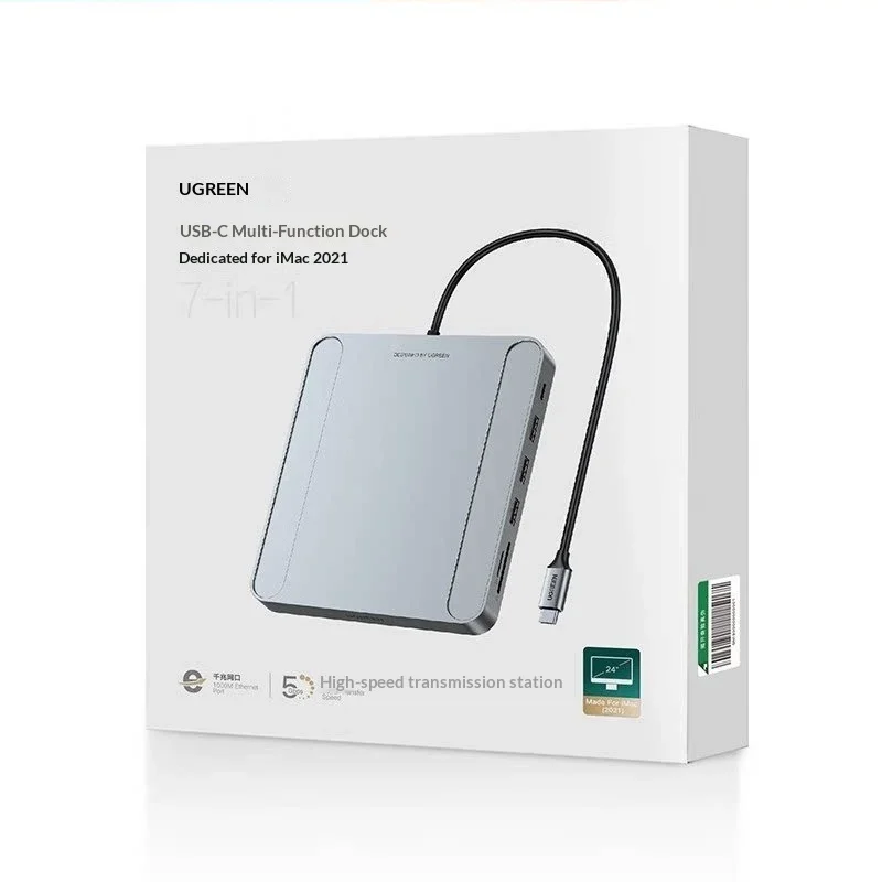 UGREEN 60378 CM522 7-in-1 USB-C Hub for iMac with 3 USB 3.0 Ports Gigabit Ethernet SD TF Card Reader