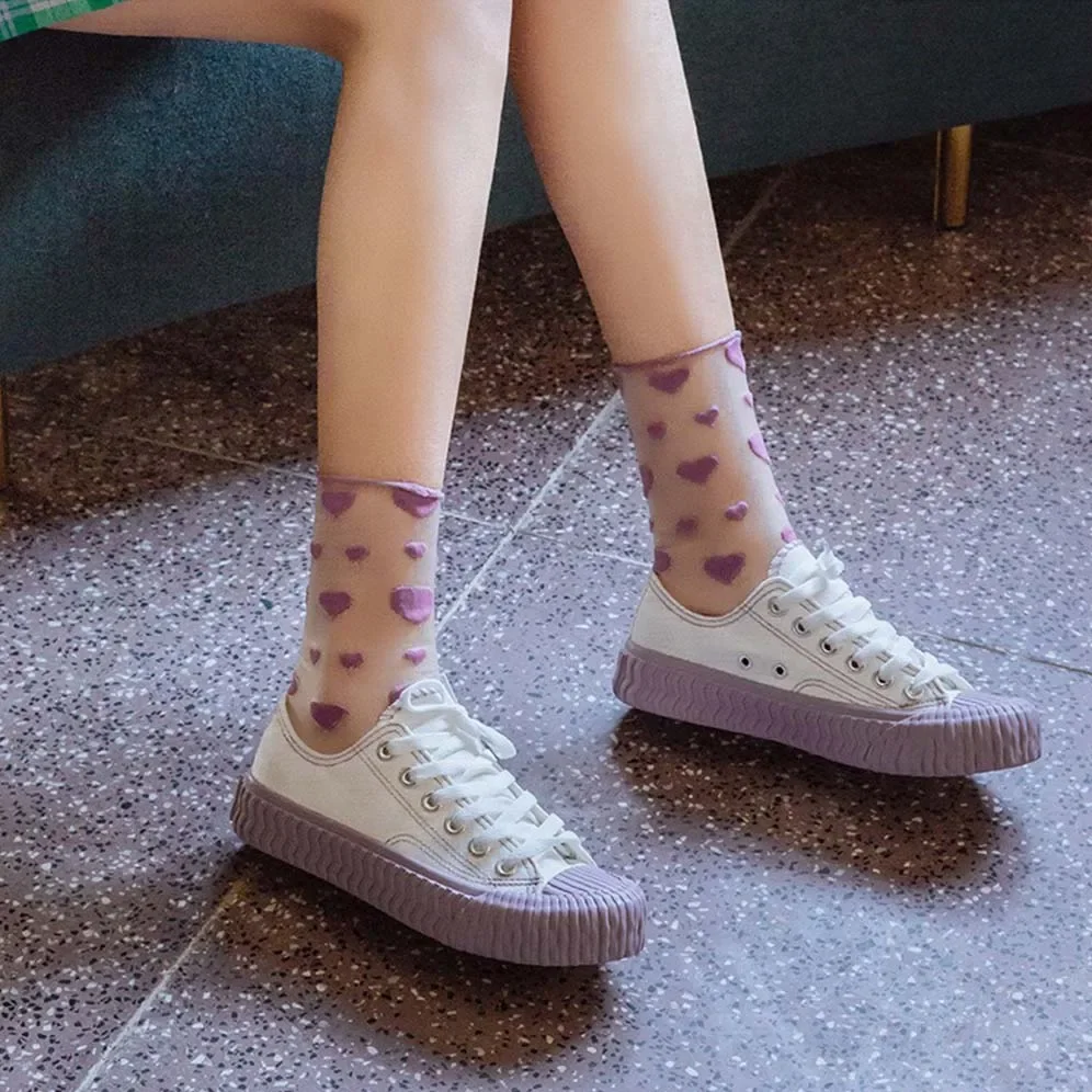 

women socks spring summer Japanese Korean style pattern Kawaii Cute Happy love heart Harajuku Colourful tulle socks