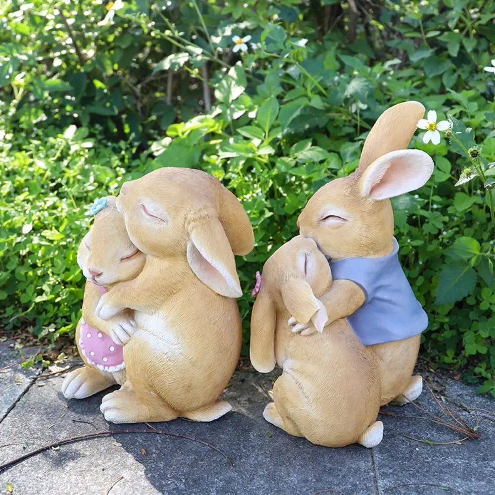 Crafts Resin Rabbit Figurine Cute Handicraft Bunny Statue Creative Cartoon Animal Sculpture Courtyard