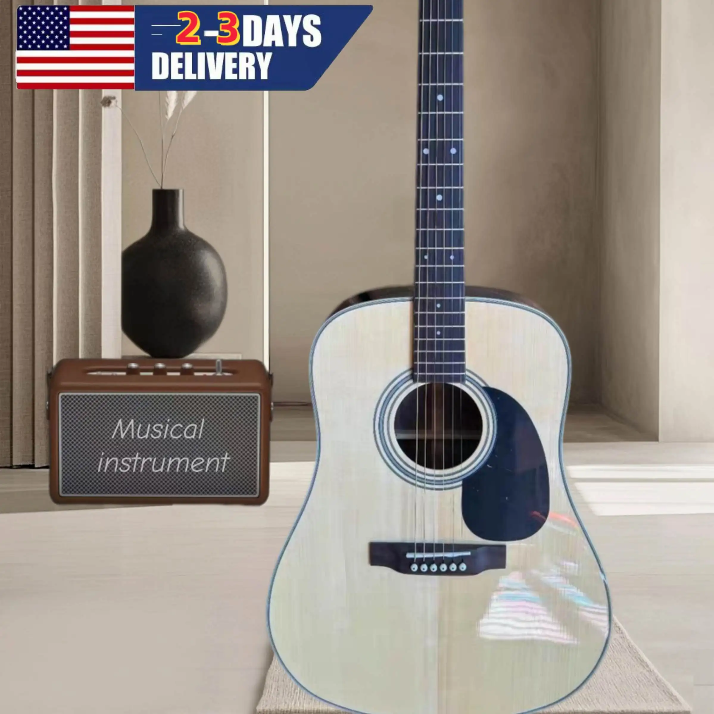 Star Products Natural Wood D-28 Acoustic Guitar Spruce Top Exquisite Instrument Bone Nut Accessories Upgraded for Professional Performance
