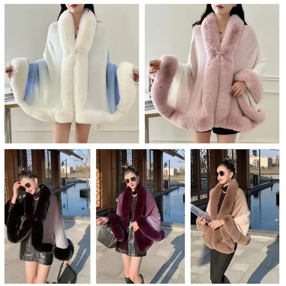

Women Fashion Winter Warm Plush Shawl Gradient Color Elegant Faux Fur Collar Shawl Thicken Fluffy Bridal Wrap Shawl