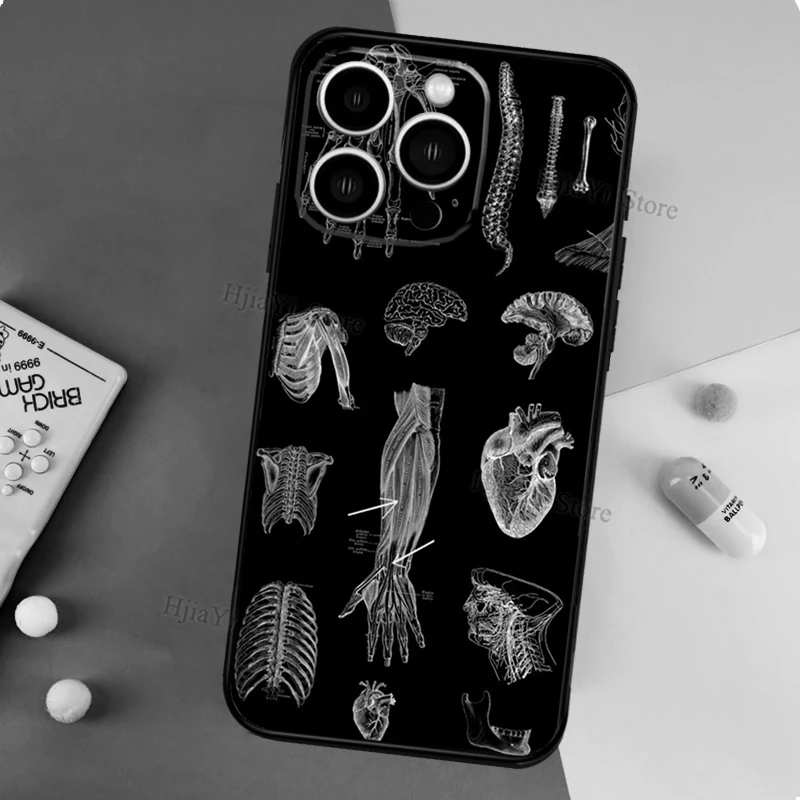 Human Anatomy Case For iPhone 13 Pro Max 12 Mini 11 14 15 16 XS MAX XR Plus Silicone Phone Cover
