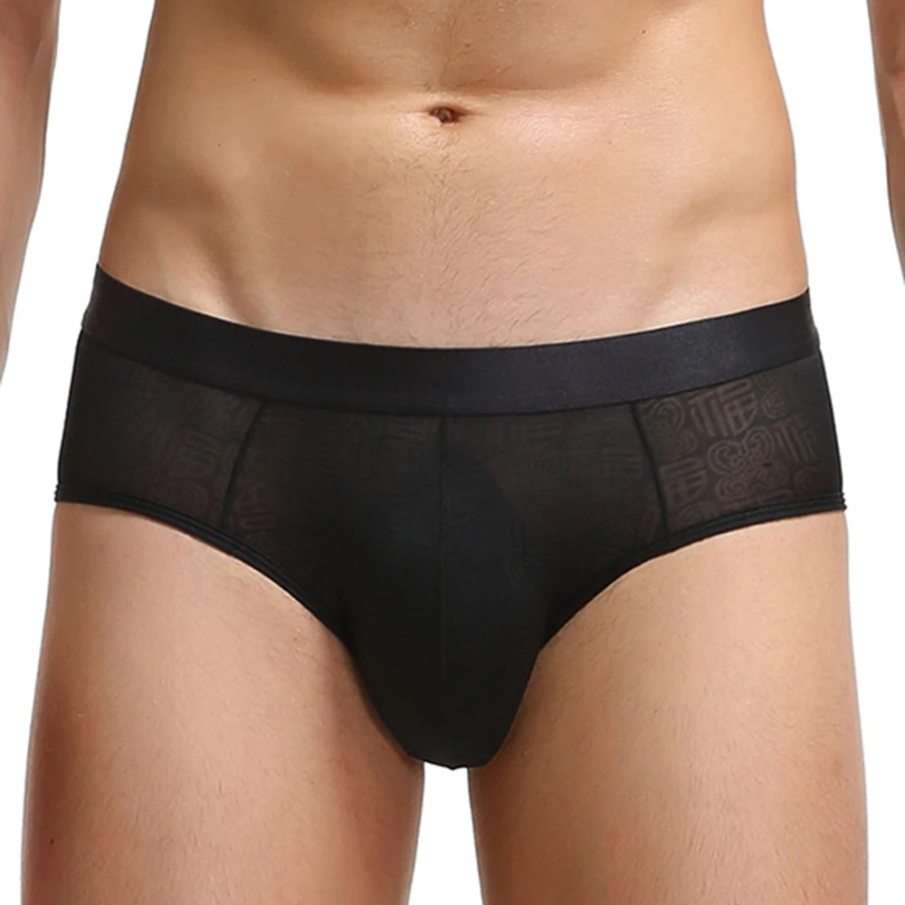 Mens Underwear Soft Sexy Low-Waist Briefs Seamless Breathable Exotic Underpants Slip Hombre Bikini Transparent Print Panties