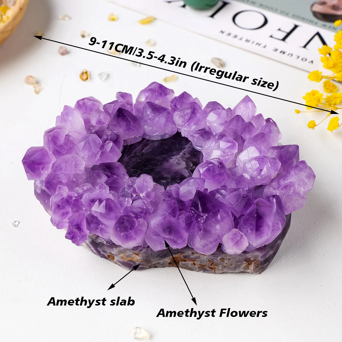 1PC Natural Amethyst Cluster Amethyst Tooth Flower Stone Candlestick Base Candle Christmas Atmosphere Healing Home Decoration