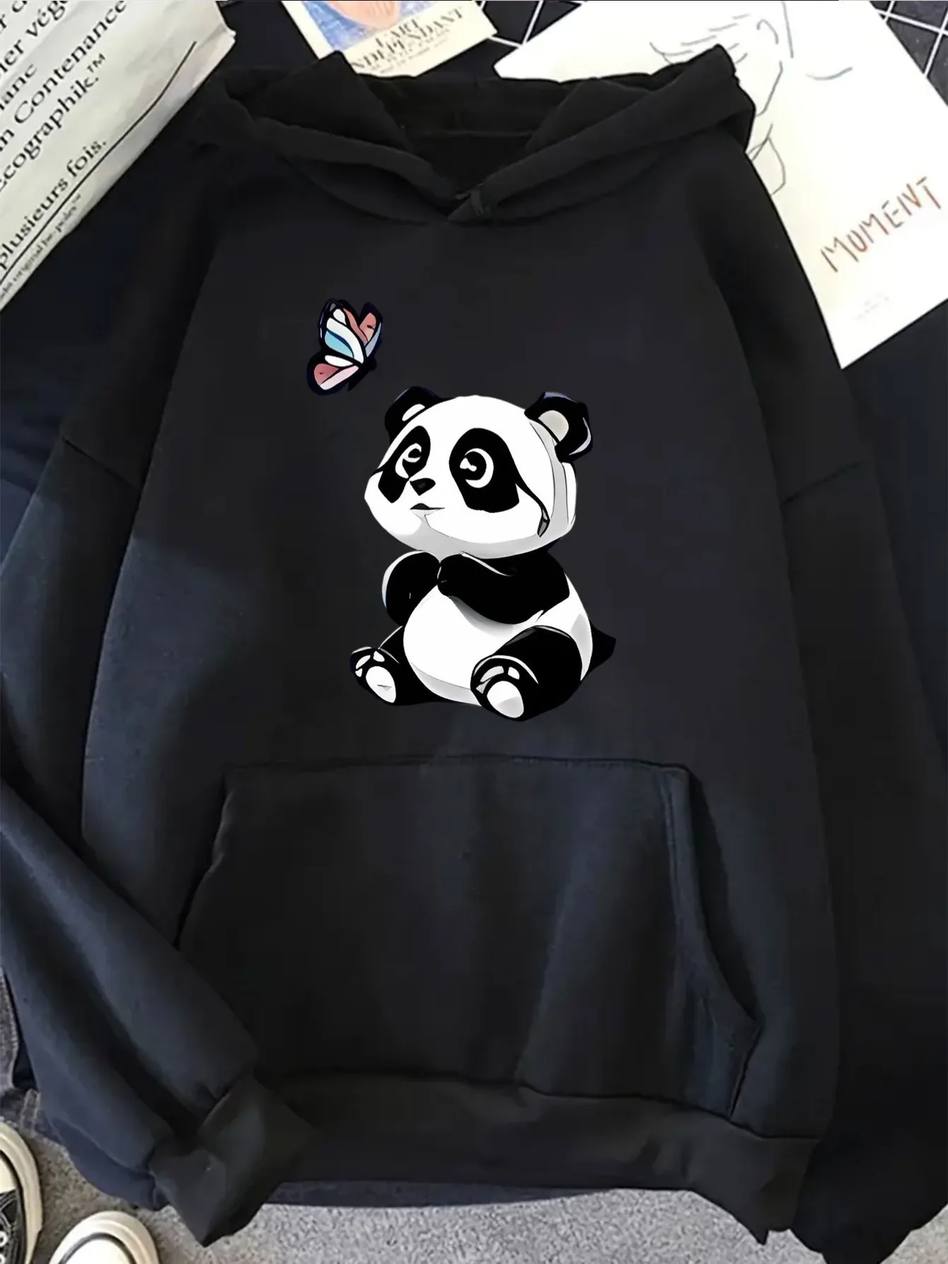 Herfst en winter dames cartoon panda en vlinder bedrukte hoodie comfortabel sweatshirt casual trui persoonlijkheid Y2K
