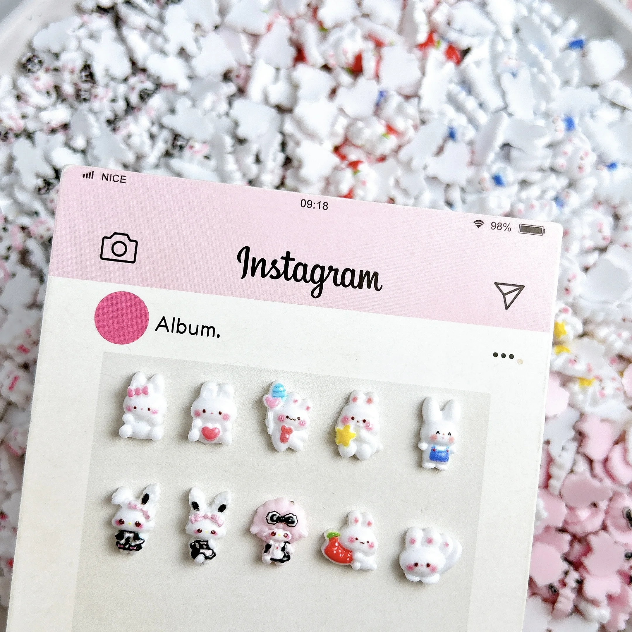 30PCS 3D Kawaii Cartoon Powder Blusher Rabbit Resin Nail Art Decorations Creative Skirt Star Bow Rabbit Nail Charms DIY Nails