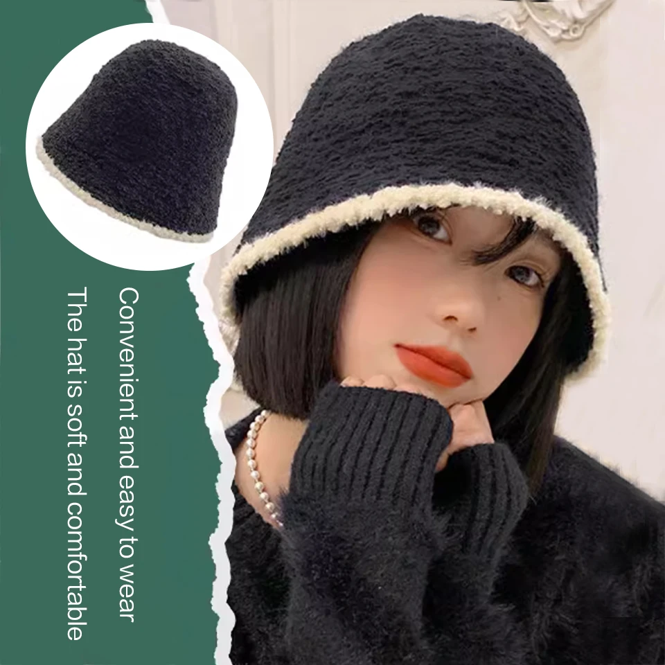 Synthetic hat wig female short straight hair warm soft knit autumn and winter hat heat-resistant wig suitable for women to wear.