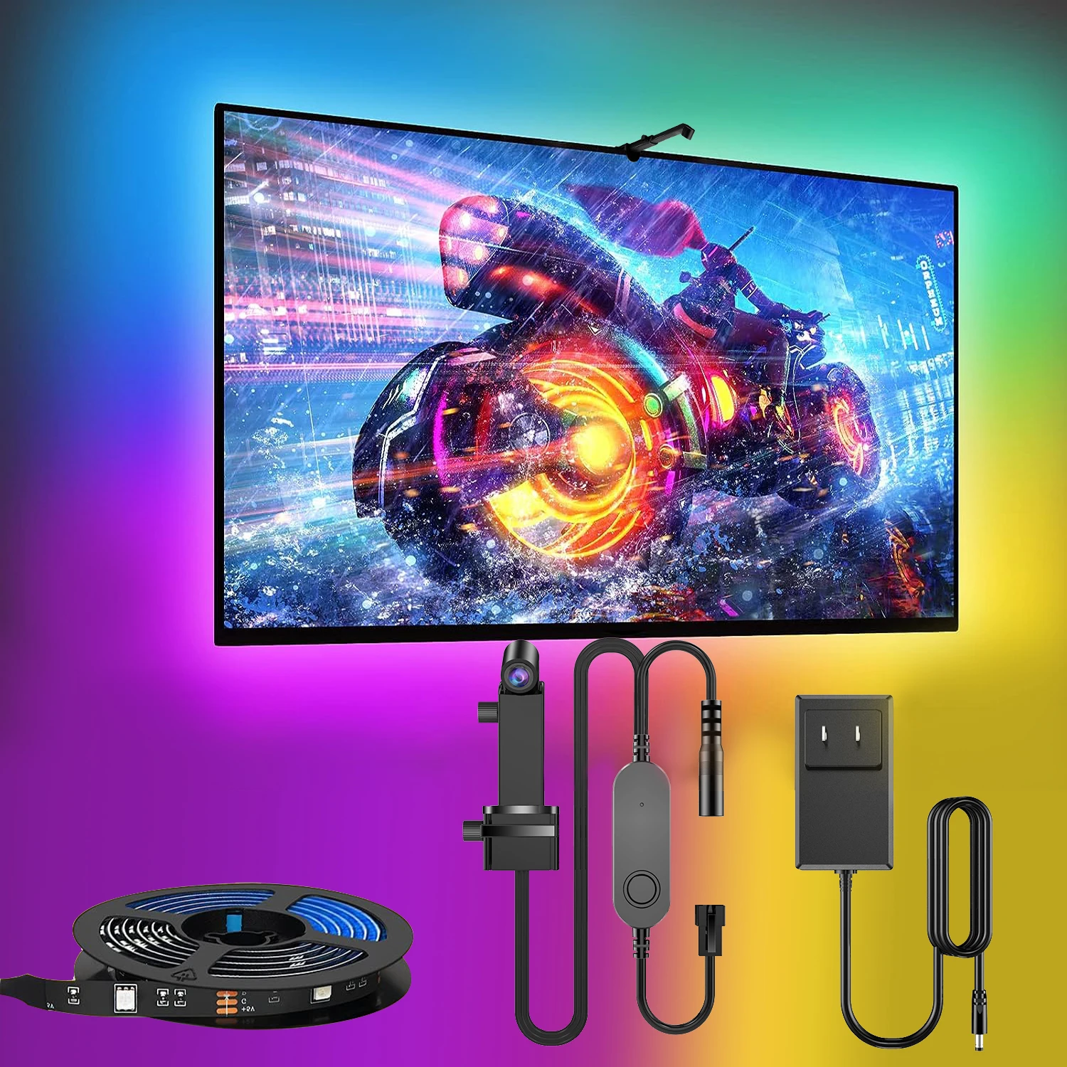 RGBIC TV backlight strip,AR color gamut sensor,can capture part of the color on the screen,12.5FT/55-65,16.4FT/65-85 TV,EU Power