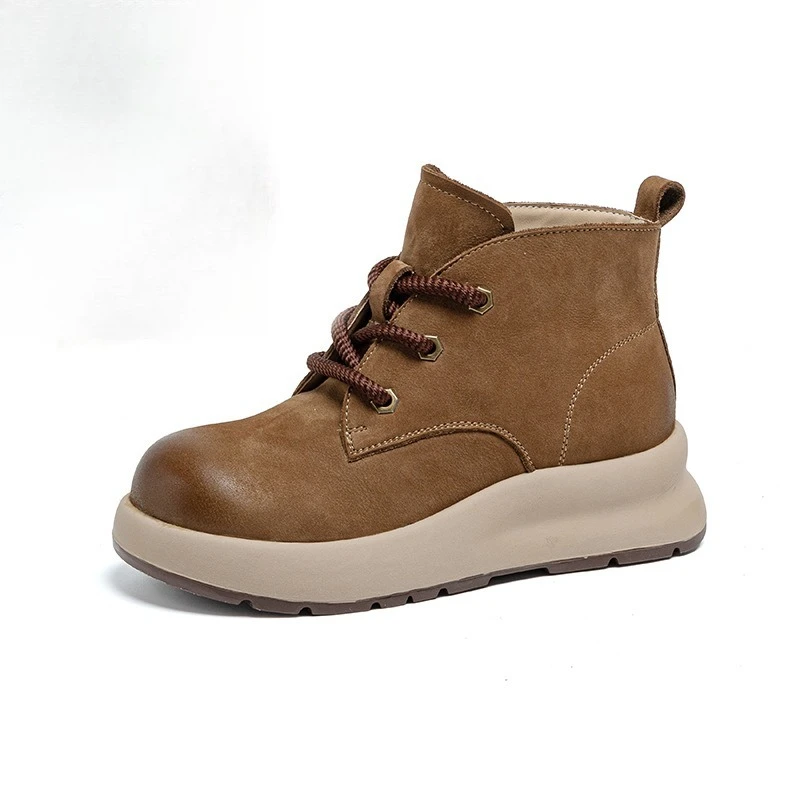 CICIYANG حجم كبير أحذية بوت قصيرة للنساء 2025 الخريف الشتاء جديد جلد طبيعي أحذية غير رسمية عالية الجودة الدانتيل متابعة الإناث حذاء من الجلد #6