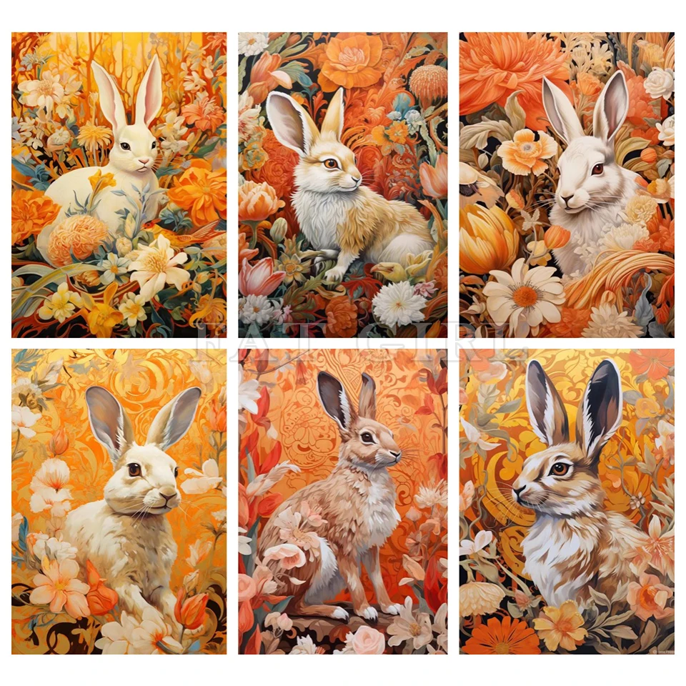 DIY 5D Diamond Painting Flower Rabbit Picture Mosaic Art Diamond Embroidery Cross Stitch Kits Easter Full Drill Home Decoration