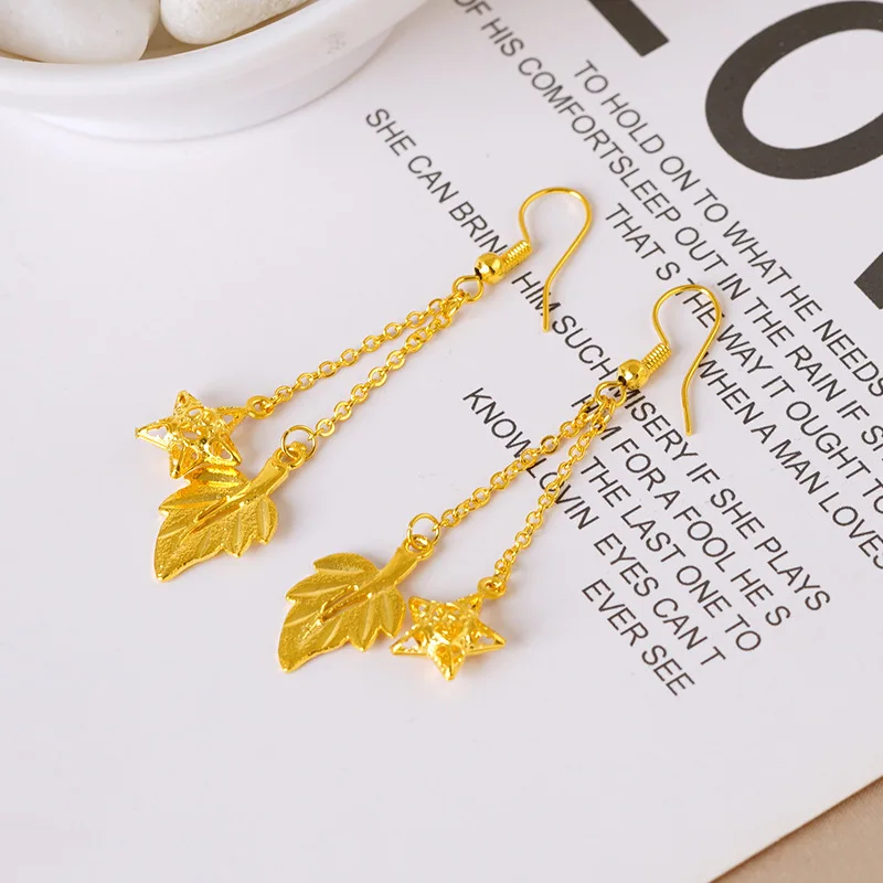 14k Yellow Gold Color Long Tassel Drop Earring for Women Retro Long Tassel Wedding Engagement Girl Fine Jewelry Gifts