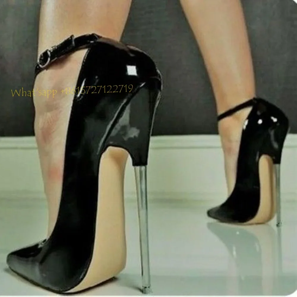 Super High Thin Heels Pointy Toe Patent Leather Women Pumps Sexy Ankle Wrap Party Spring Shoes 2022 Women Needle Heels Pumps