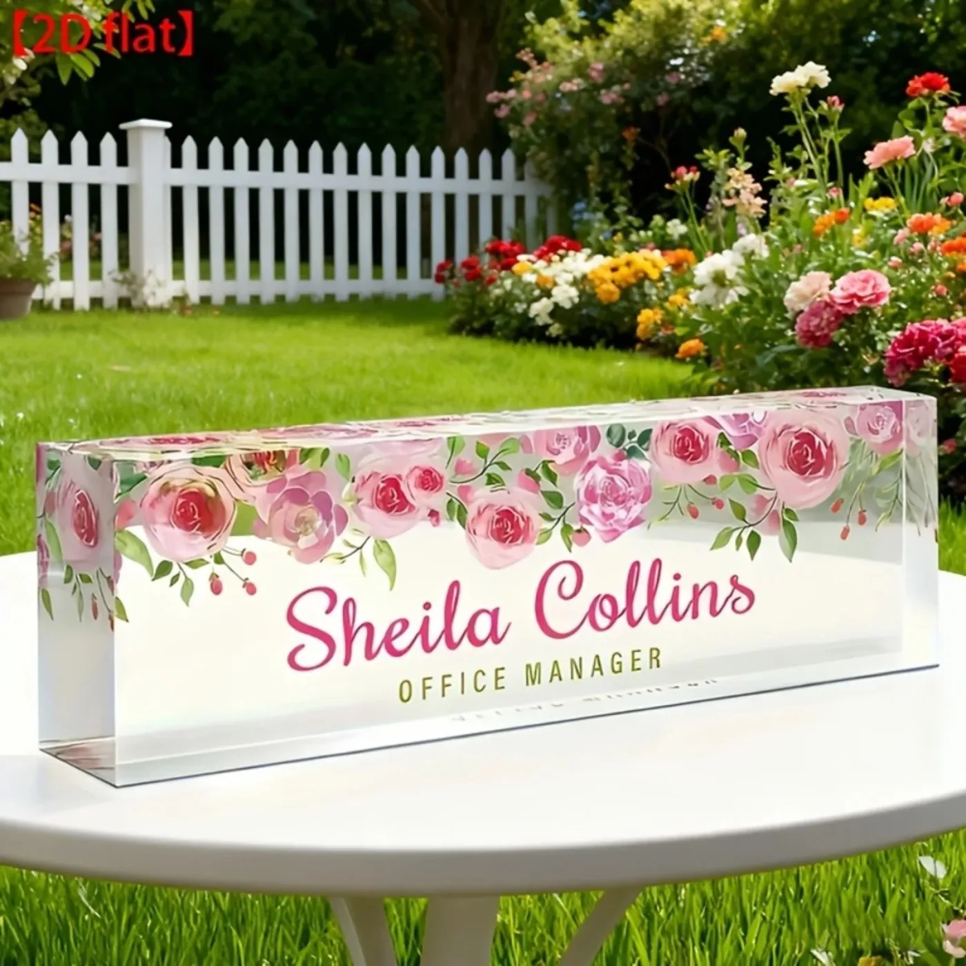 [2D Flat] Minimalist Floral Acrylic Desk Nameplate, Elegant Home & Office Decoration (Only Decoration)