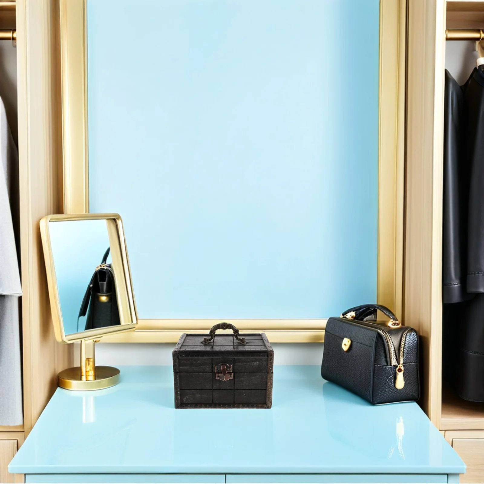 

Винтажная шкатулка для украшений 6,29x4,72x3,93 дюйма, ретро-деревянный сундук с замком, компактный контейнер для хранения колец