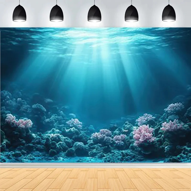 

Underwater Scene Showcasing Coral Photography Backdrops Sunlight Shining Water Fishes Rays Ocean Reef Photo Background OE-03