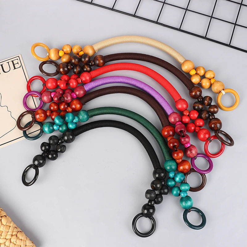 Women Fashion Wooden Bead Rope Bag Strap Wooden Handle Rope Beads Handbag Shoulder Belt DIY Replacement Bag Accessories